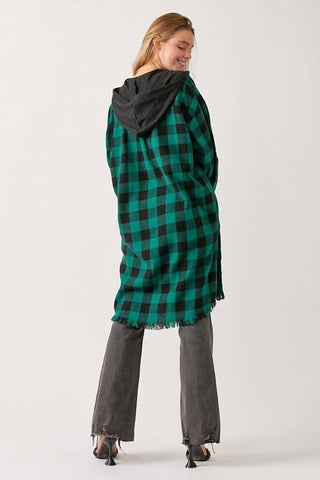 Risen - Acacia Plaid Hooded Longline Shacket