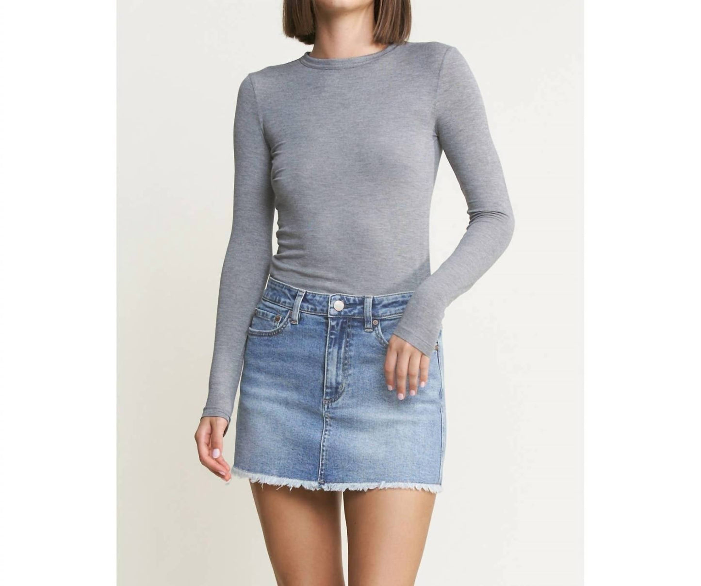 Mica Denim - Raw Hem Denim Mini Skirt