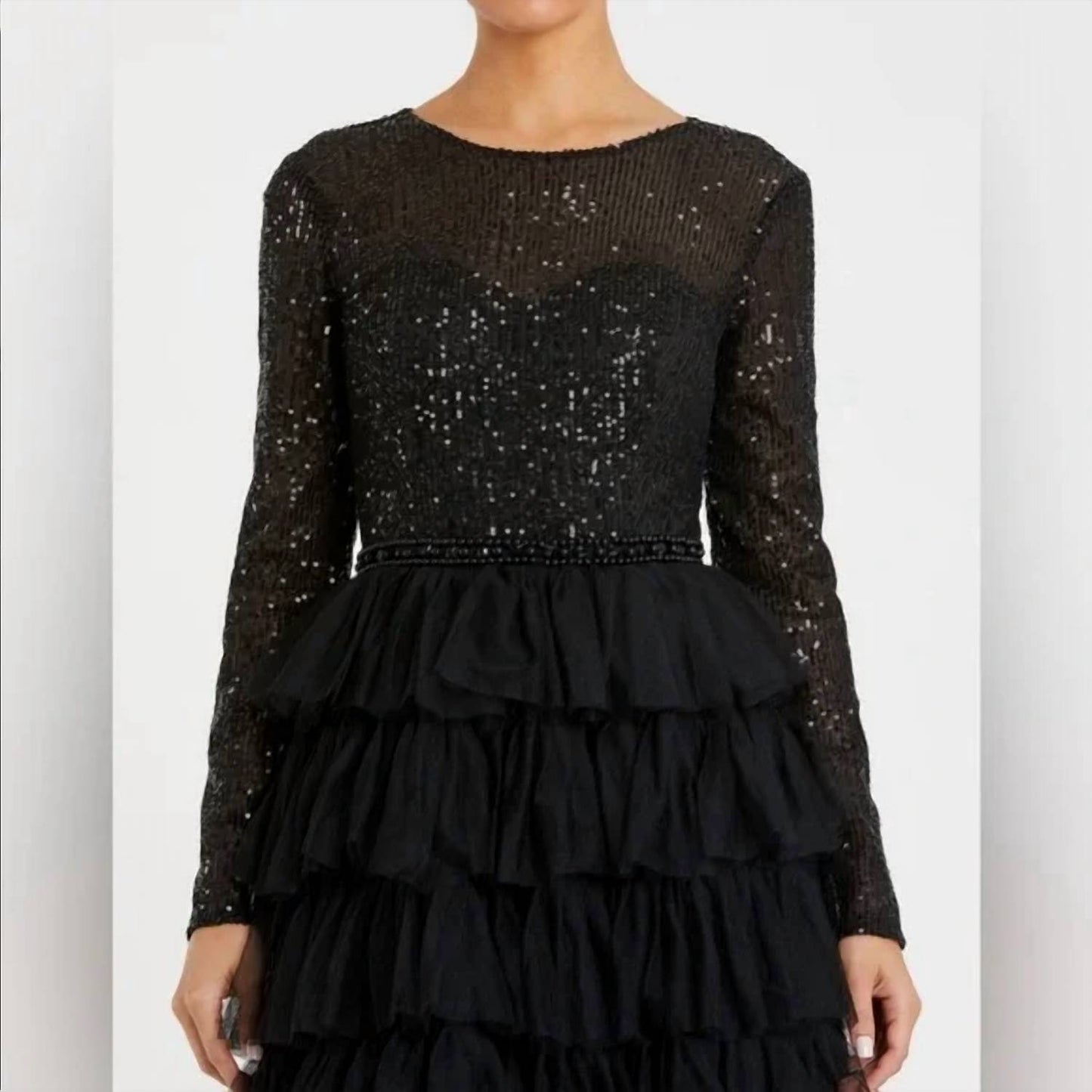 Mac Duggal - Long Sleeve Ruffle Tiered Midi Dress