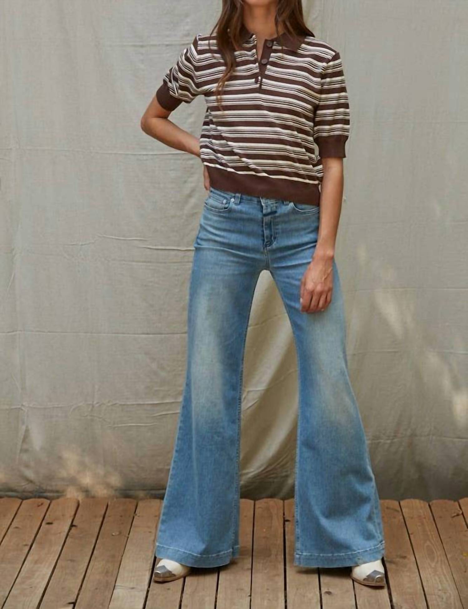 By Together - Knit Sweater Striped Half Button Up