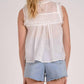 Elan - High Neck Sleeveless Ruch Front Top