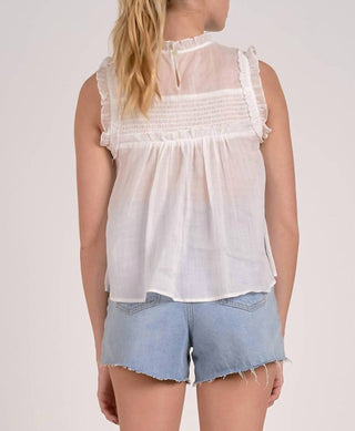 Elan - High Neck Sleeveless Ruch Front Top