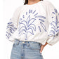Ciebon - Embroidered Bishop Sleeve Bubble Top