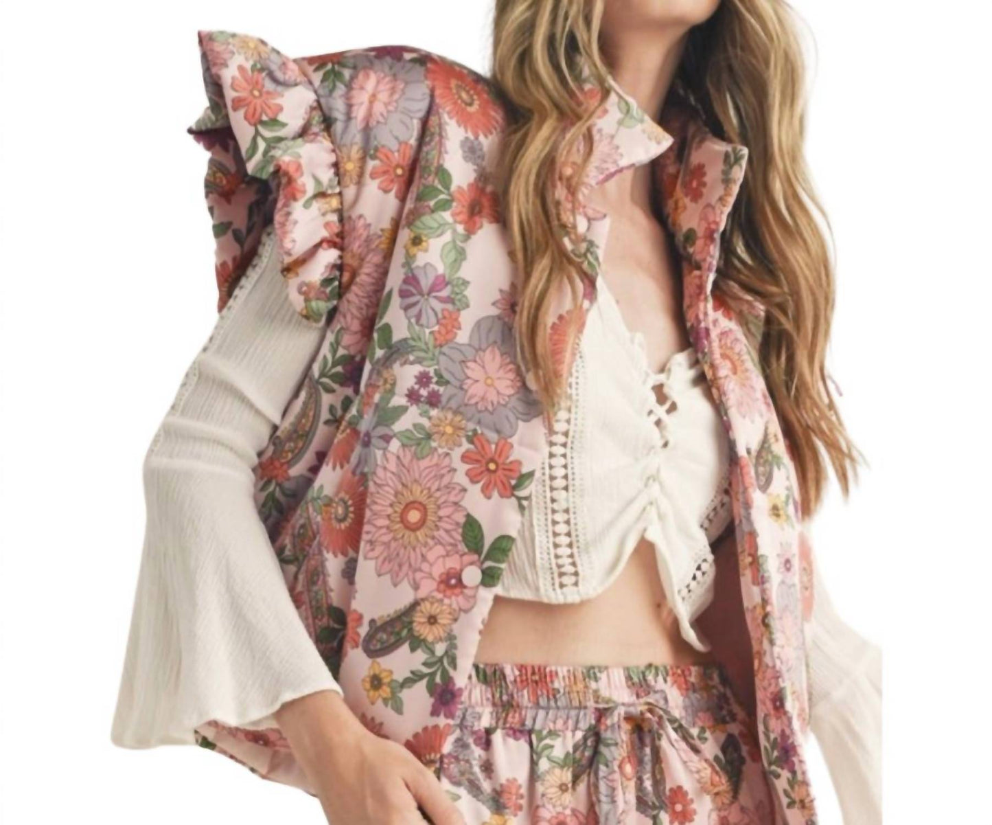 &Merci - Flutter Sleeve Floral Puff Vest