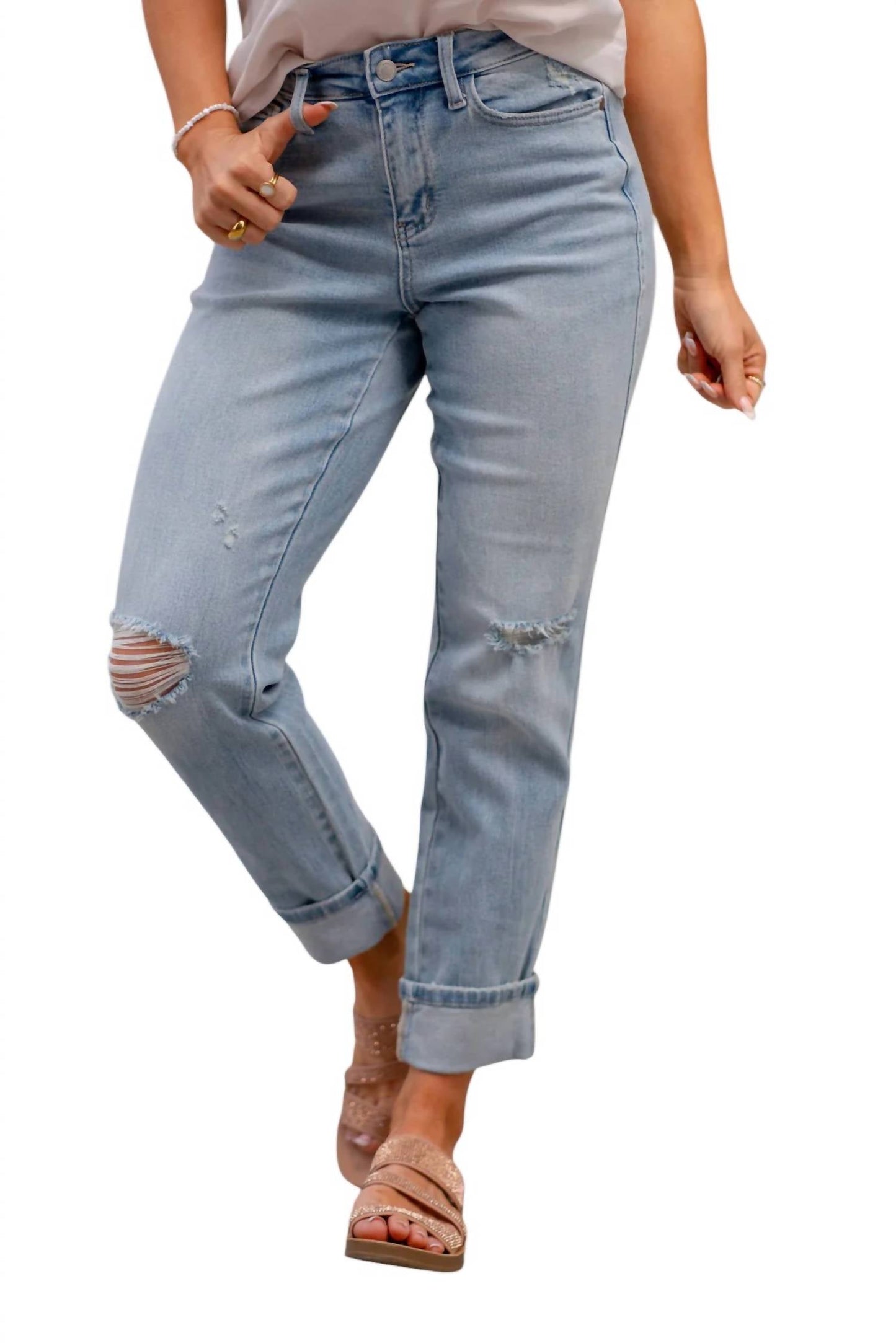 Judy Blue - American Stars Mid-Rise Cuffed Boyfriend Jeans