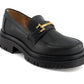 Andrea - Women's Black Penny Loafers With Golden Ornament