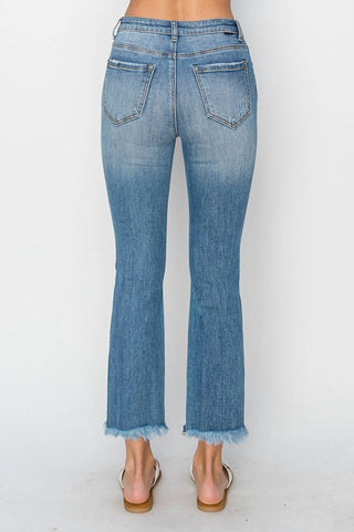Risen - Mid-Rise Raw Hem Straight Jeans