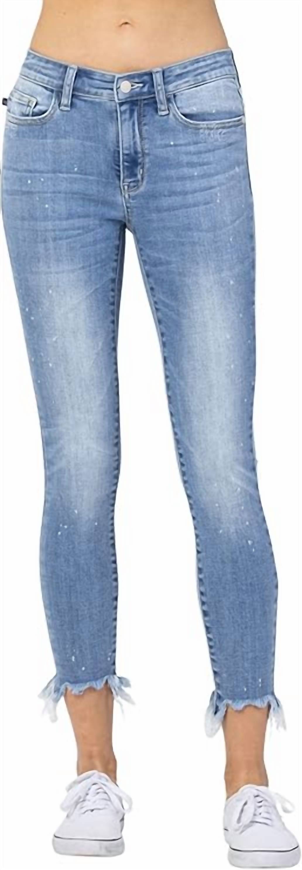Judy Blue - Mid-rise Bleach Splash Shark Bite Hem Skinny Jeans