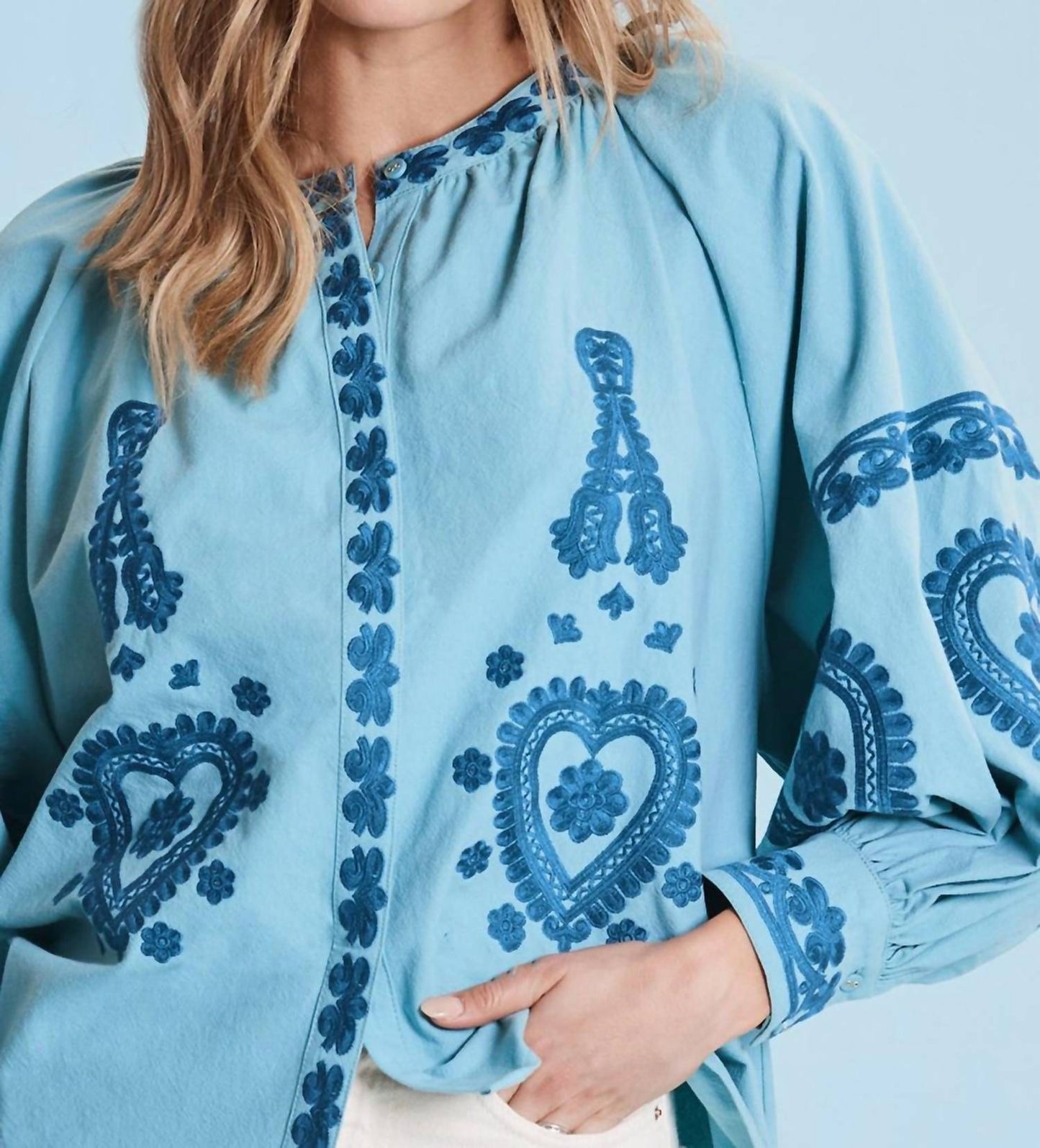 Tyler Boe - Lauren Balloon Sleeve Embroidery Top