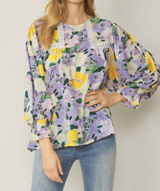 Entro - Floral Crochet Trim Blouse