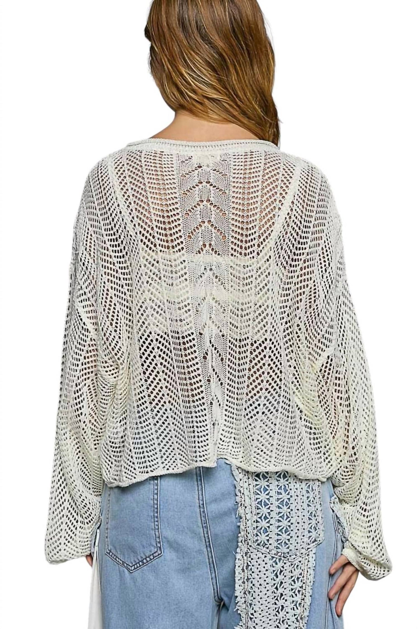 Pol - Openwork Balloon Sleeve Knit Cover Up