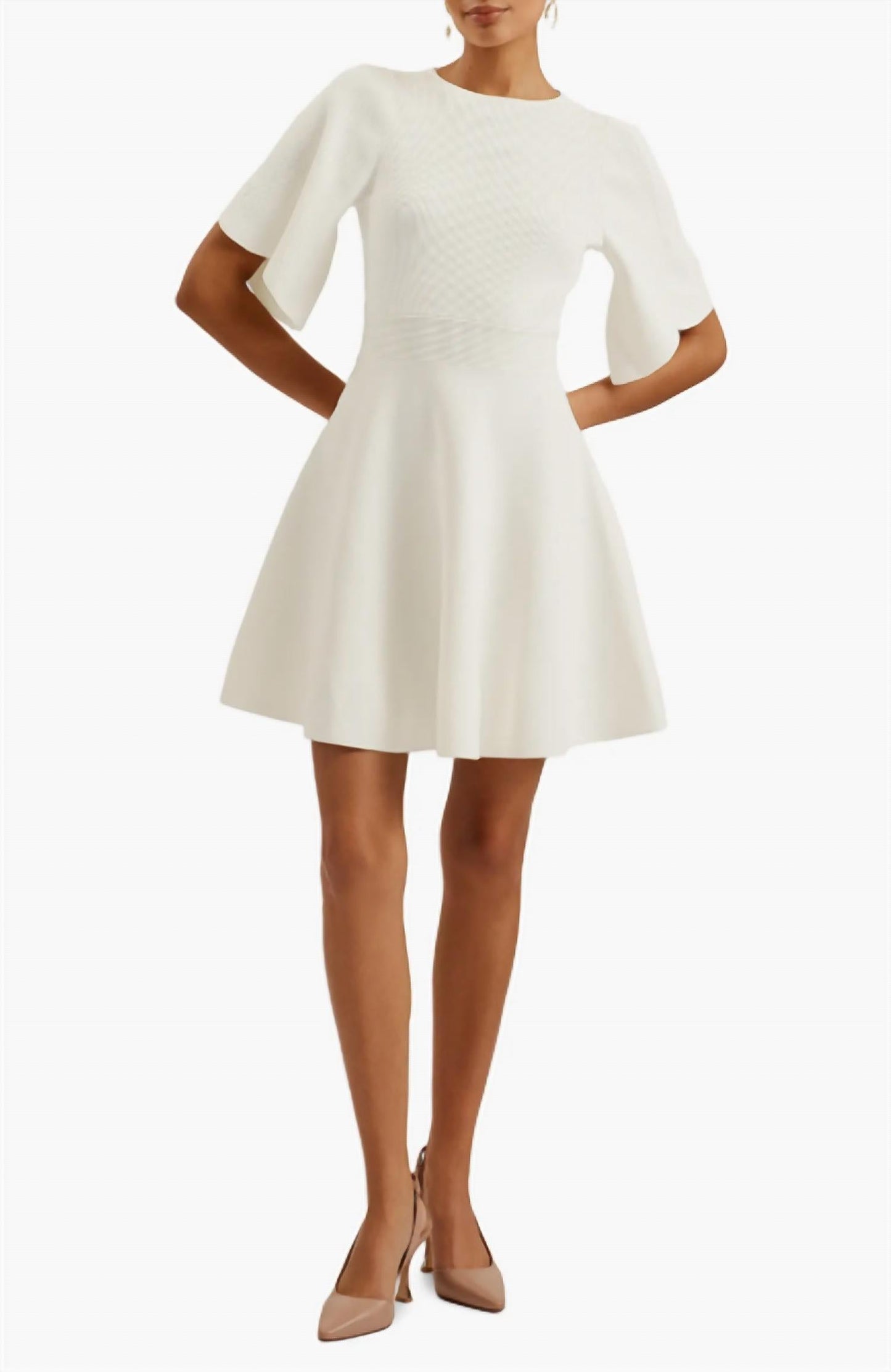 Ted Baker - Oliviha White Rib Knit Fit & Flare Mini Dress