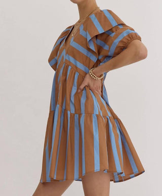 Entro - Mixed Line Print V-Neck Mini Dress