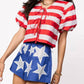 Queen Of Sparkles - STRIPE COTTON POOF SLEEVE TIE TOP
