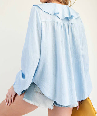Easel - Ruffled Poplin Woven Blouse