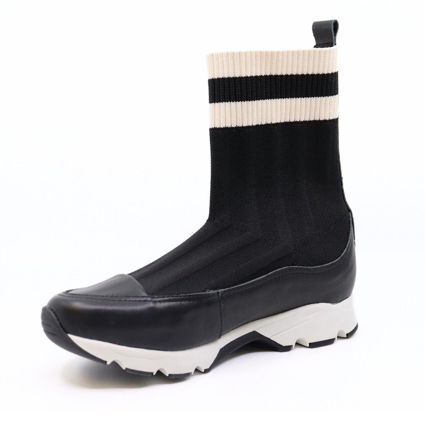 All Black - Women's Stripey Sock Bootie