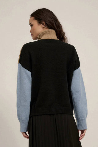 Promesa - Color Block Turtle Neck Cable Knit Sweater