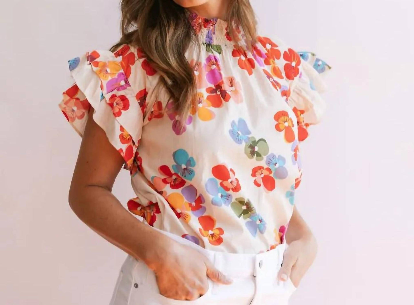 Sunshine Tienda - Rainbow Flower Flutter Top