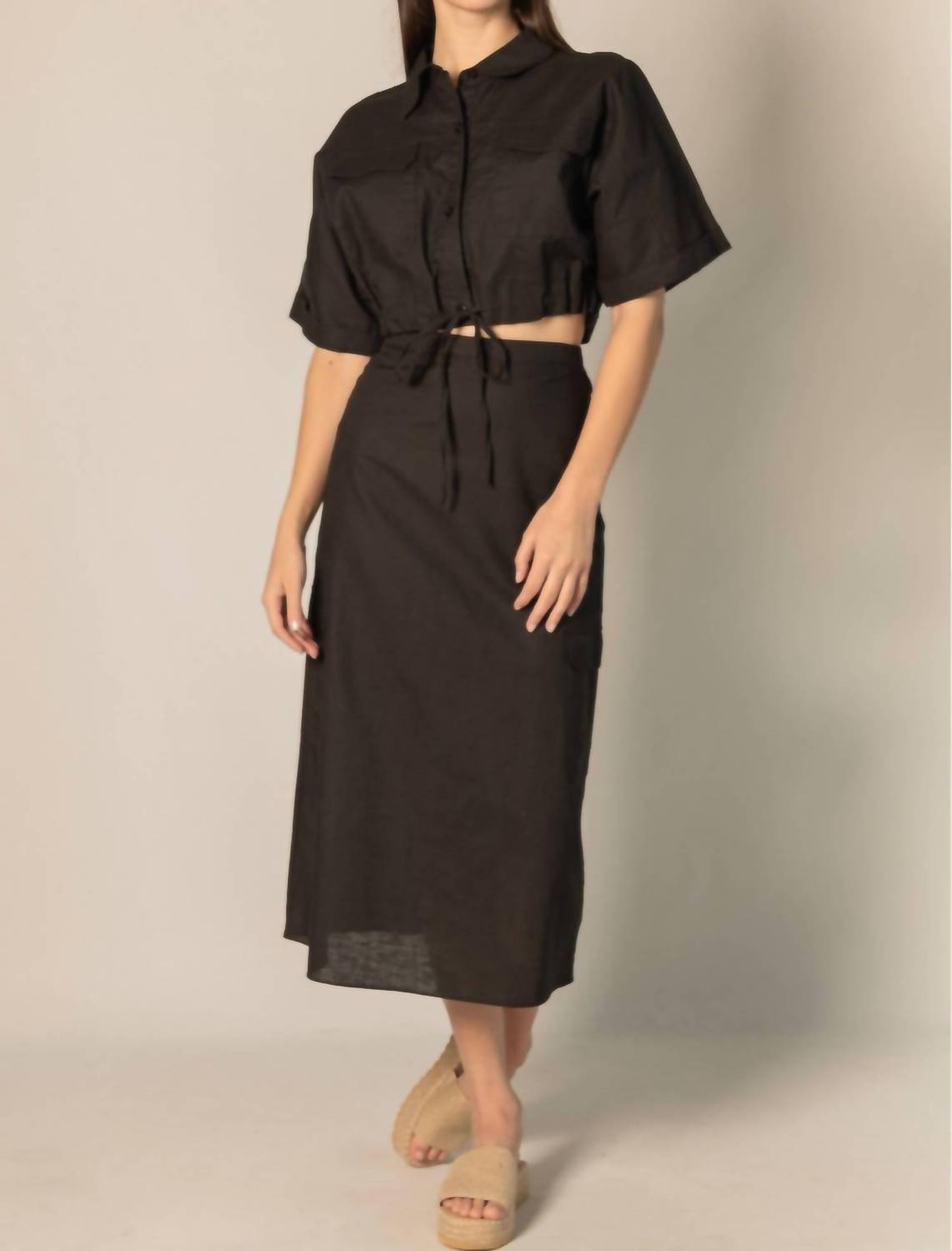 Before You Collection - Linen Cargo Midi Skirt