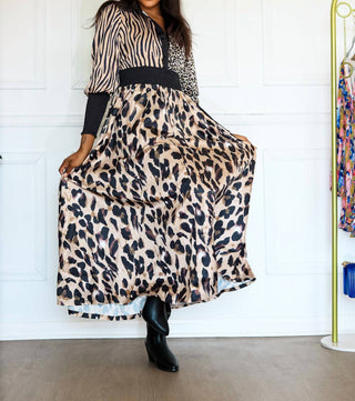 Little Secret Of Mine - Women's Animal Print Long Sleeve Maxi Dress