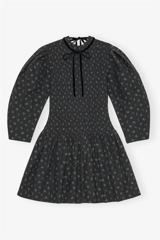 Ganni - Printed Cotton Mini Smock Dress