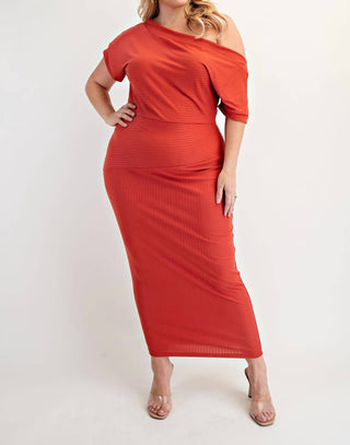 The Curve La - Plus Size Ribbed Knit Off Shoulder Knit Midi Dress