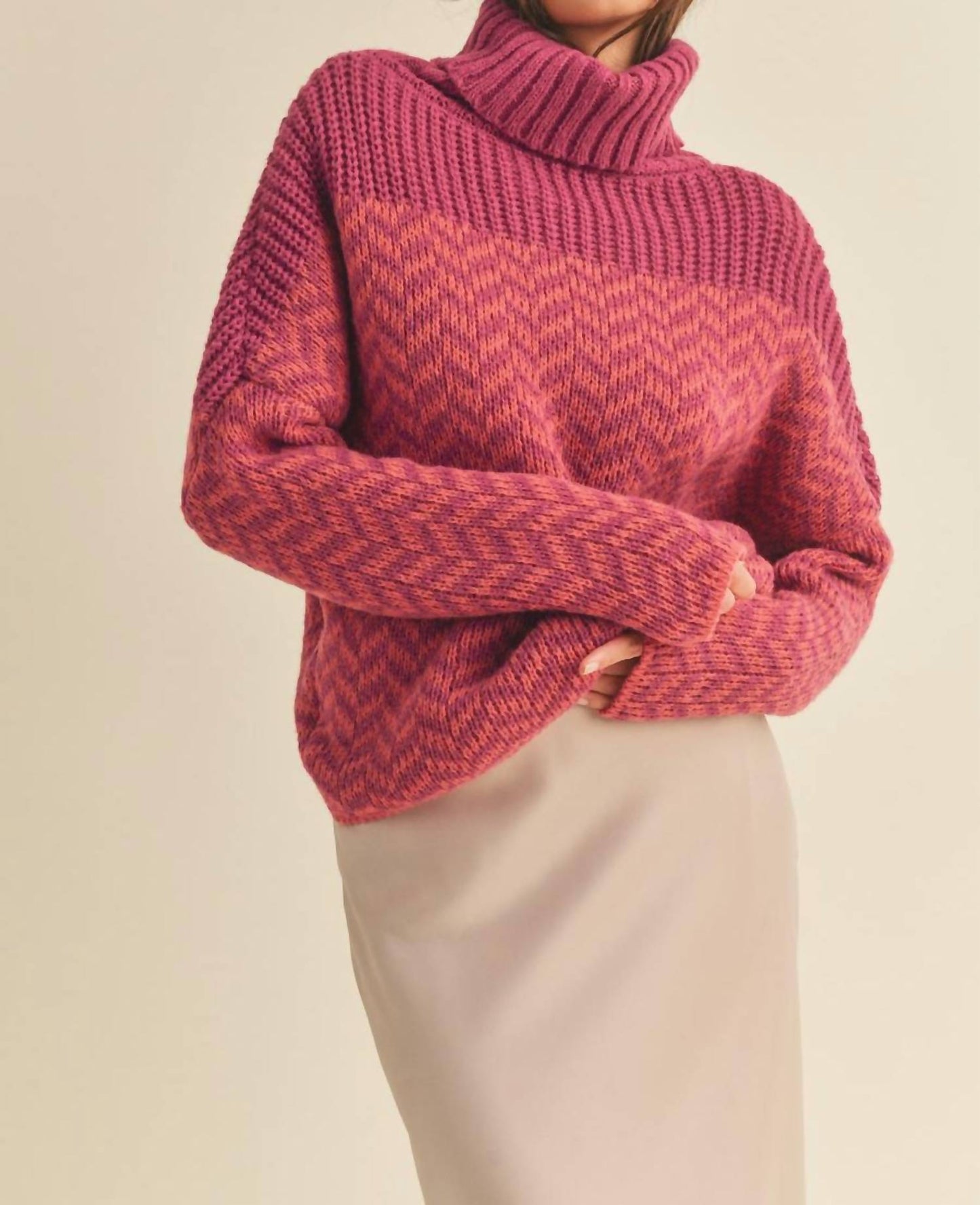 &Merci - Turtleneck Chevron Knit Sweater
