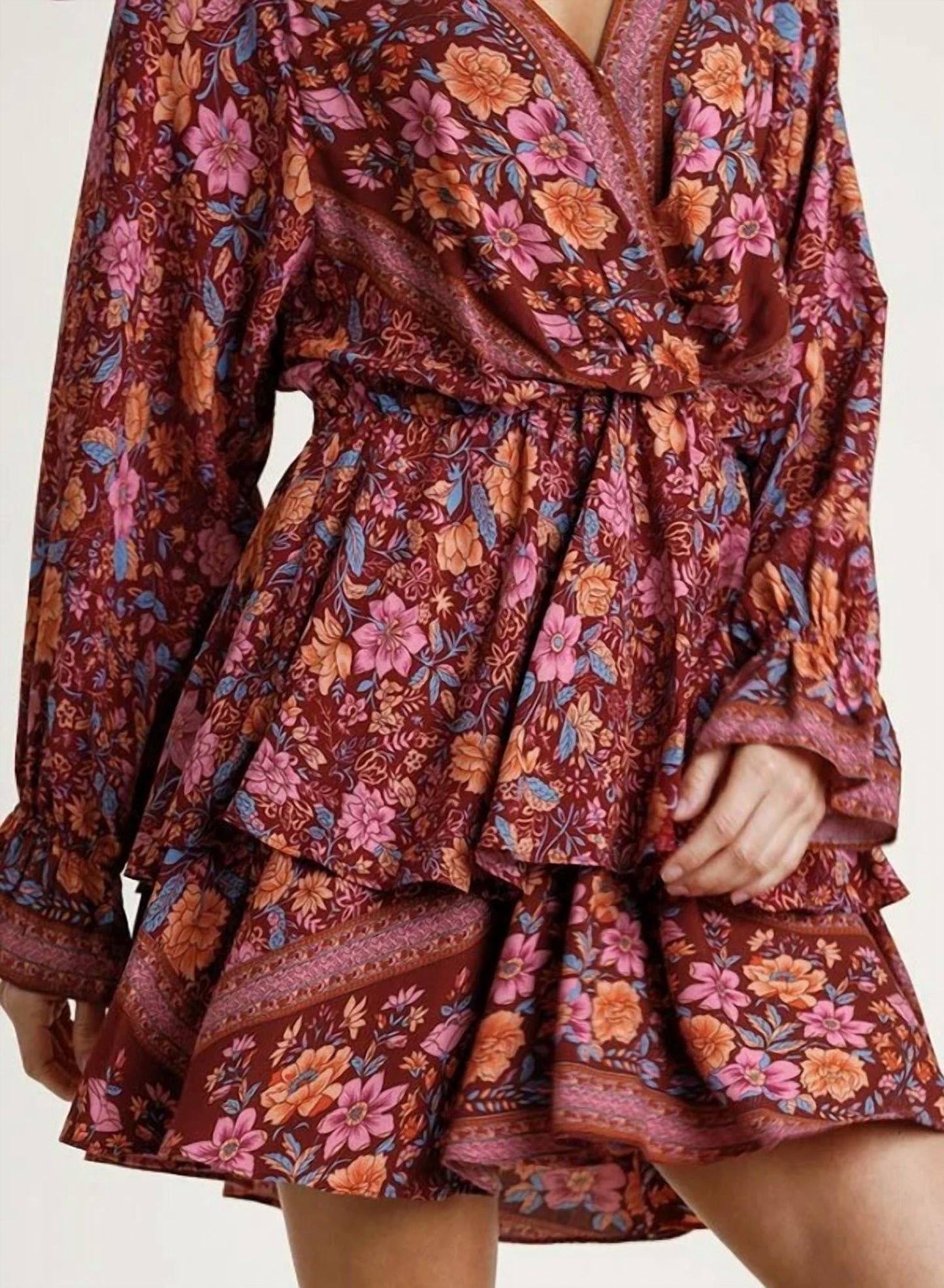 Umgee - Floral Border Print Layered Dress