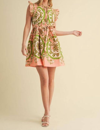 &Merci - Printed Flutter Sleeve Mini Dress