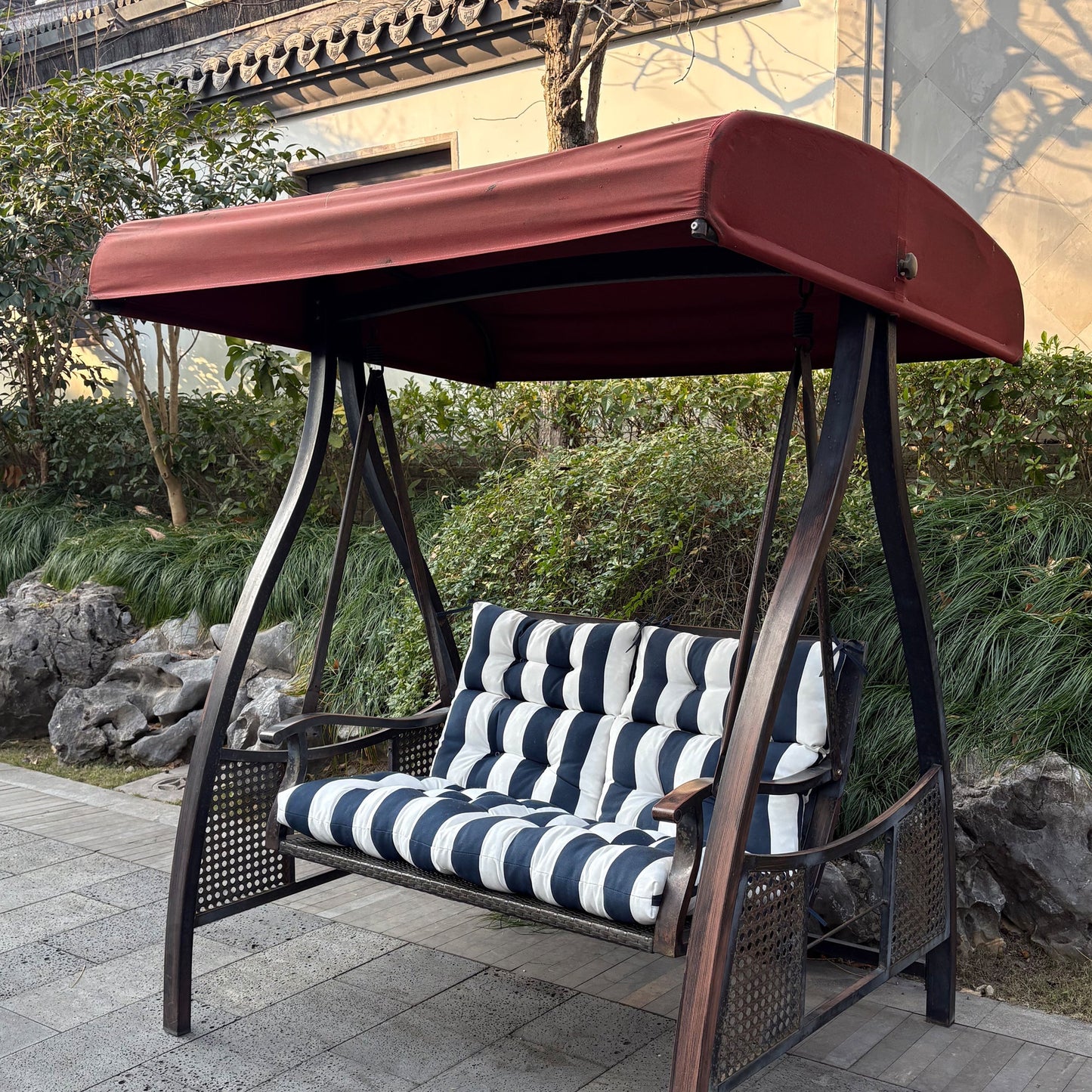 2-Piece High Back Chair Cushion Set, Navy Blue/White