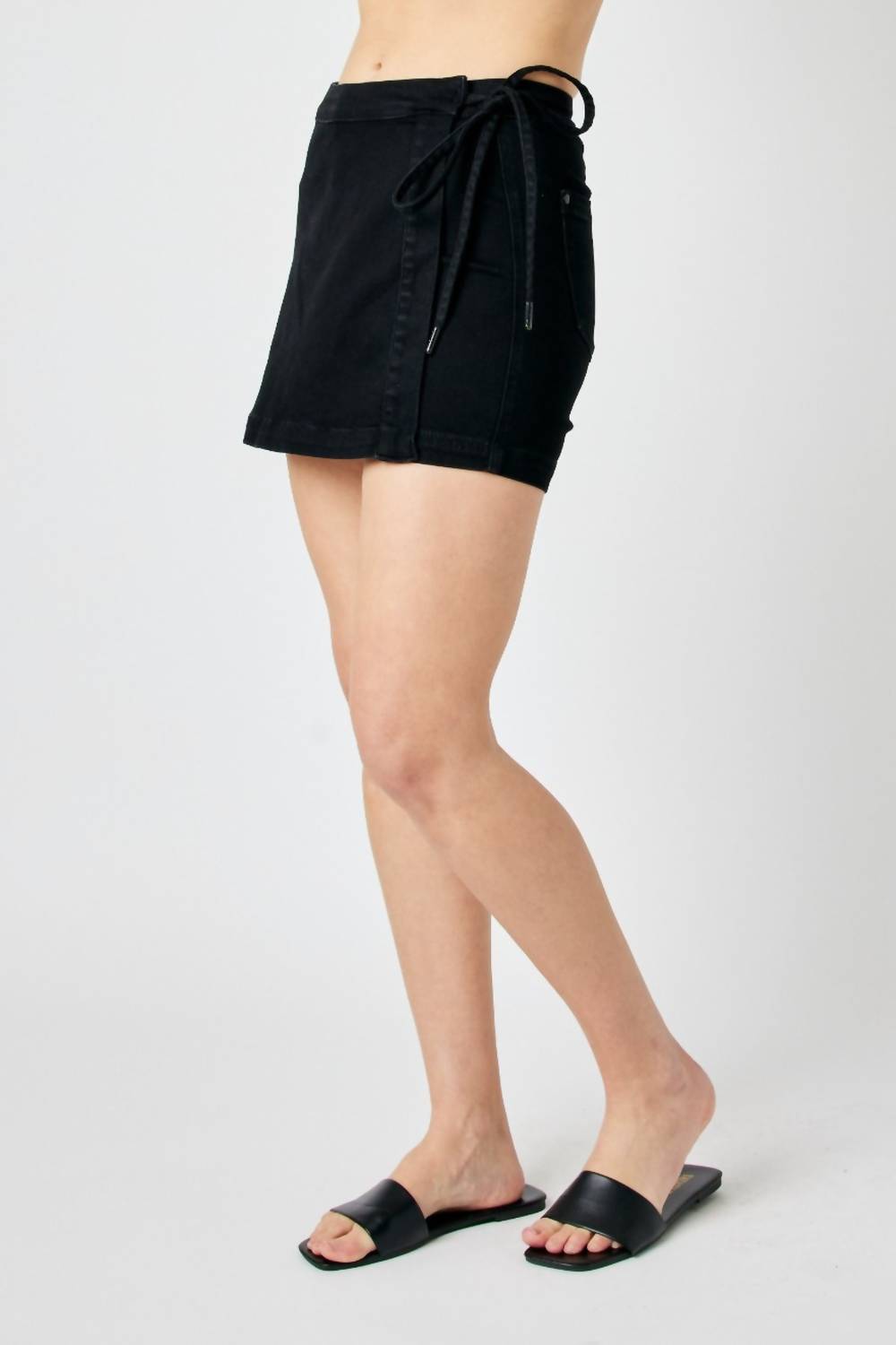 Judy Blue - High Waist Back Denim Stretchable Skirt Tie Skort