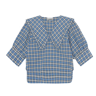 Ganni - SEERSUCKER V-NECK BLOUSE