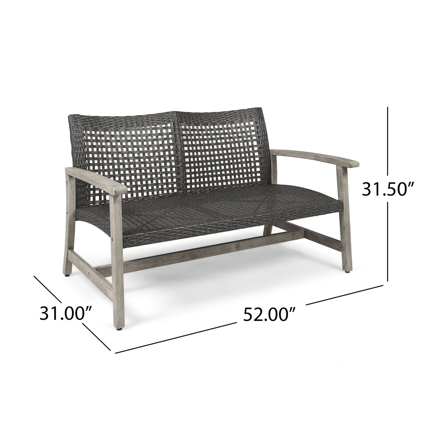 Hampton Outdoor Wood and Wicker Loveseat - Gray