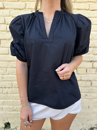 Elan - V-neck Top With Bubble Sleeve