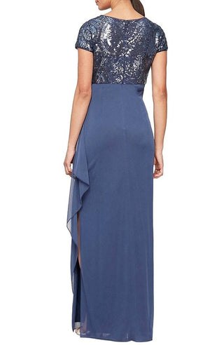 Alex Evenings - Long Empire Sequin Side Ruffle Gown