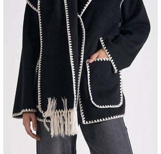 Elan - Jacket with Top Stitch and Removeable Scarf
