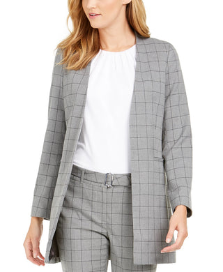 Calvin Klein Women's Collarless Plaid Topper Jacket Gray Size 14