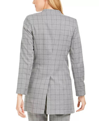 Calvin Klein Women's Collarless Plaid Topper Jacket Gray Size 14