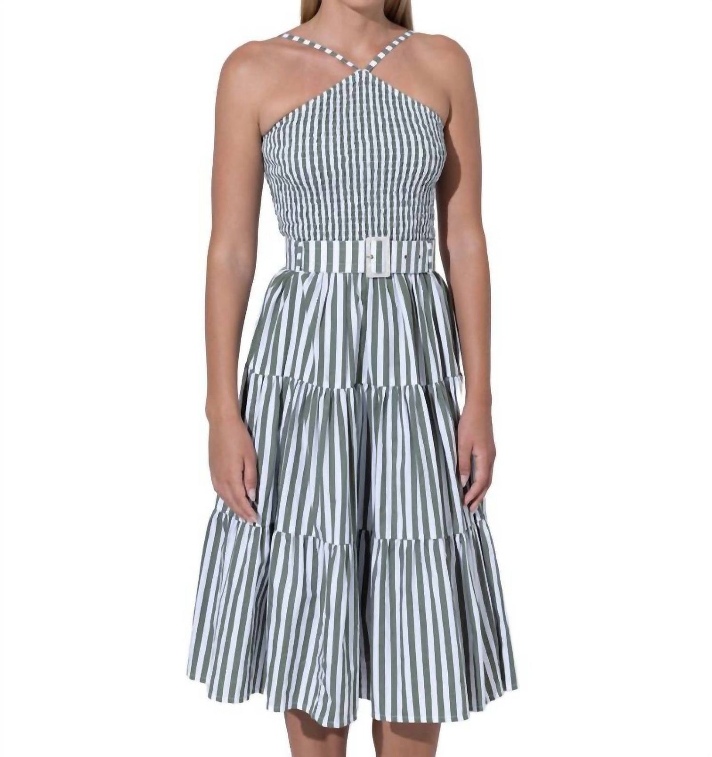 Lusana - Arlen Belted Poplin Midi Dress