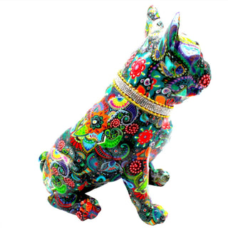 Interior Illusions - Painted Standing Flower French Bulldog w/Necklace - 11" tall - Interior Illusions Plus