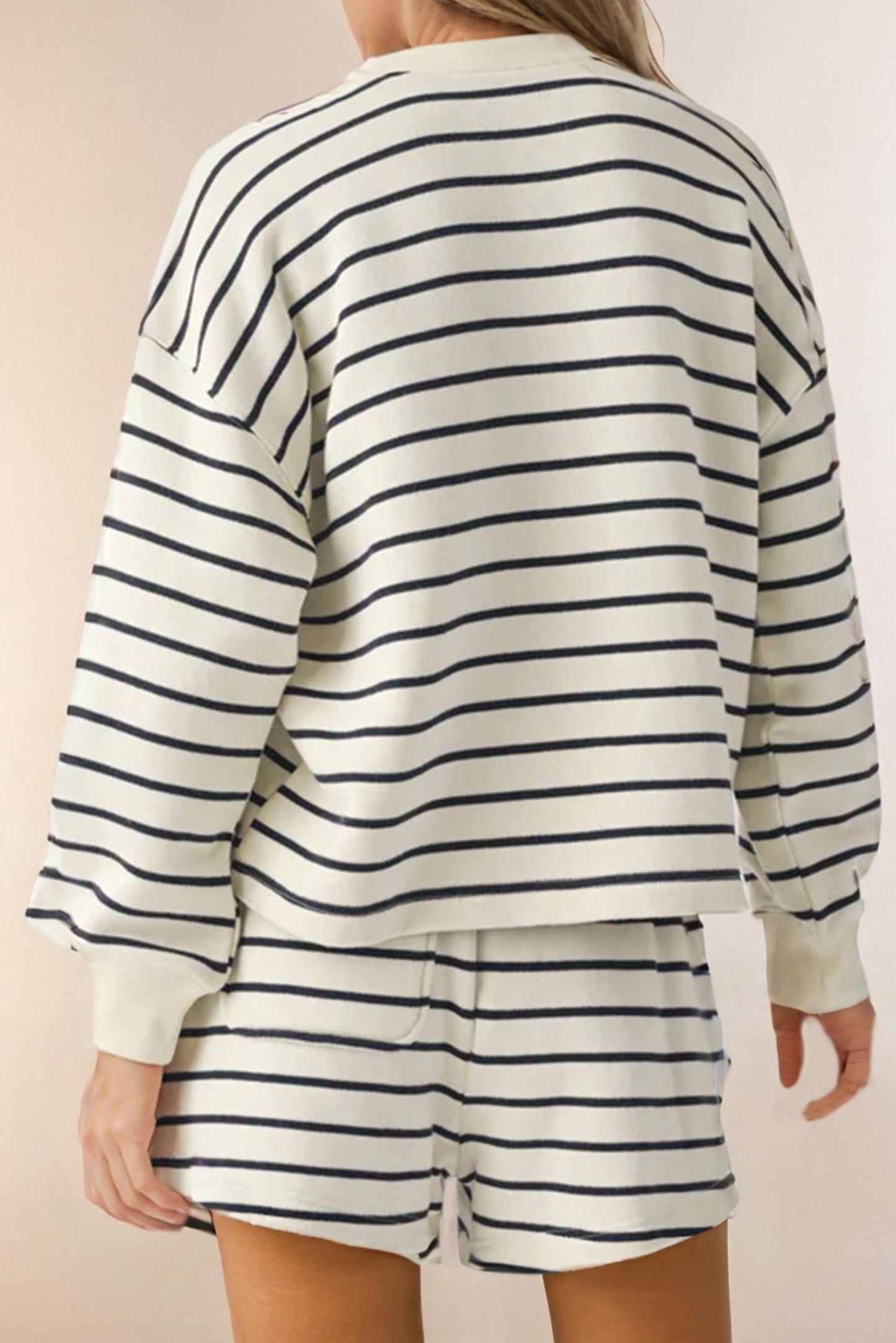La Society - Striped Long Sleeve Pullover & Shorts Set