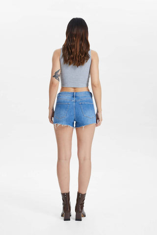 Bayeas - High Rise Denim Short With Raw Hem