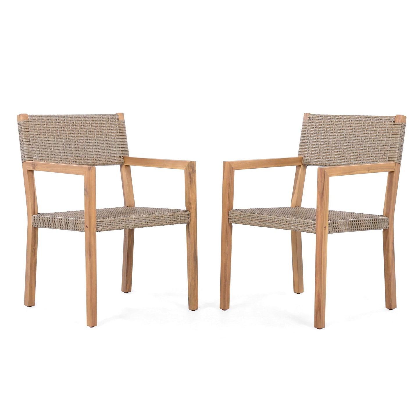Outdoor Dining Chairs for Patios and Gardens (Set of 2) - Light Brown Multi / Light Teak
