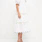 2.7 August Apparel - Scallop Edge Puffy Short Sleeve Midi Dress