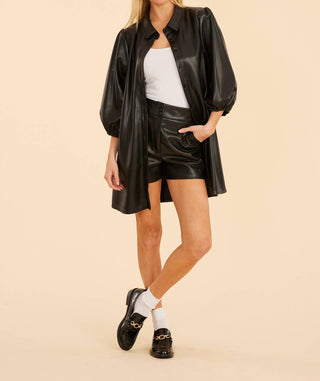 Dolce Cabo - Puff Sleeves Faux Leather Dress