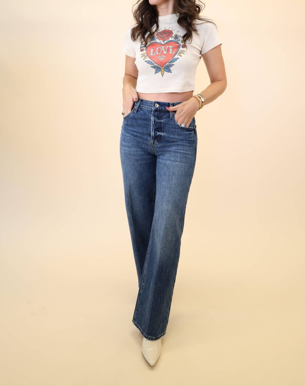 Pistola - Tate High Rise Bowed Wide Leg Jeans