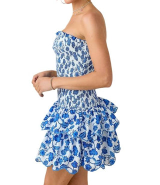 Baby Pink - Women's Printed Smocked Embroidered Mini Dress