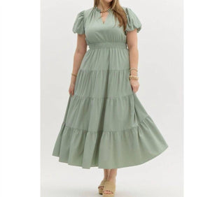 Entro - Amberlyn V-neck Bubble Sleeve Tiered Maxi Dress - Plus