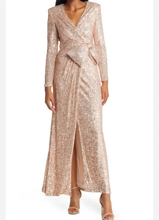 Eliza J - Sequin Wrap Front Longsleeve Gown