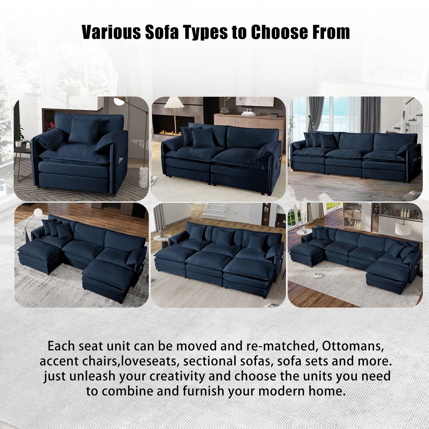 Oversized Deep Seat Sectional Sofa Modern Chenille Cloud Couch Large 3 Seater Modular Sofa with 3 Pillows